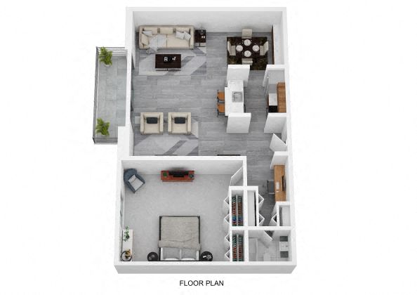 Floor plan for 1 bed, 1 bath, 790 sqft